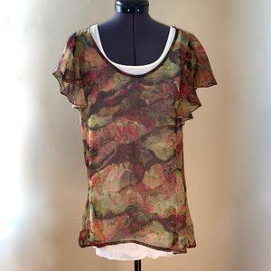 Emily Factor Boho Floral 100% Silk Blouse Sz 6 New